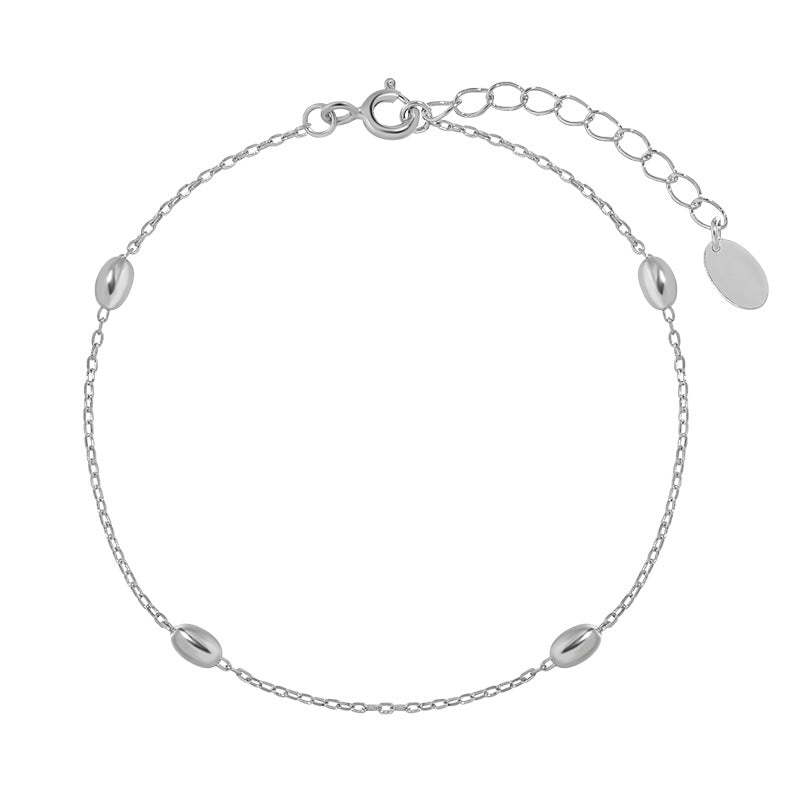 Simple Geometry Oval Beads 925 Sterling Silver Bracelet