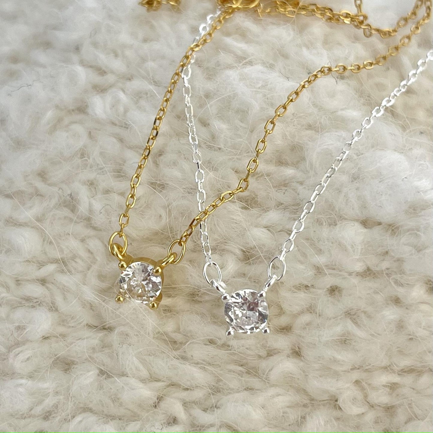 Simple Four Claws Round CZ 925 Sterling Silver Necklace