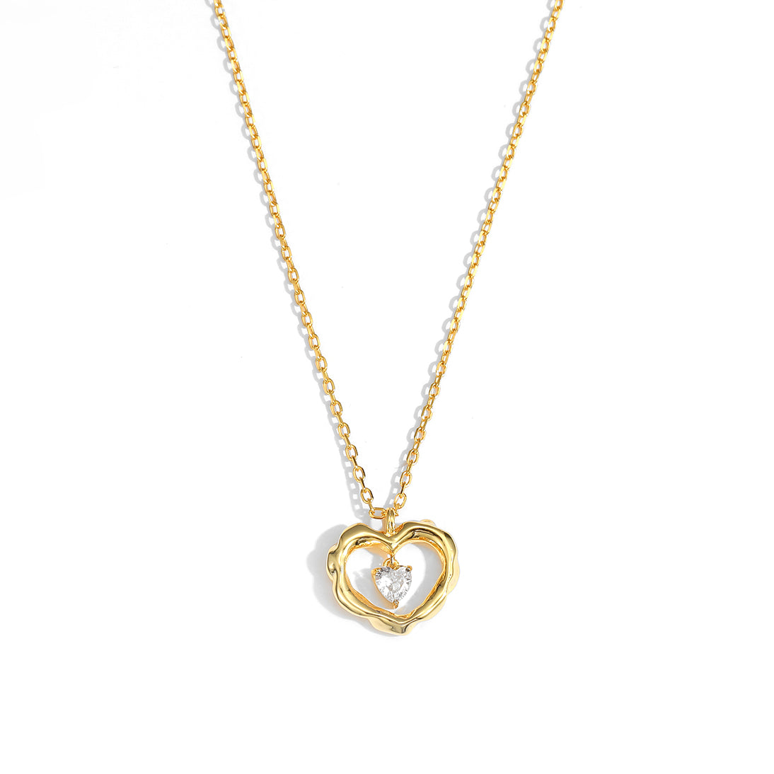 Hollow Heart CZ 925 Sterling Silver Necklace