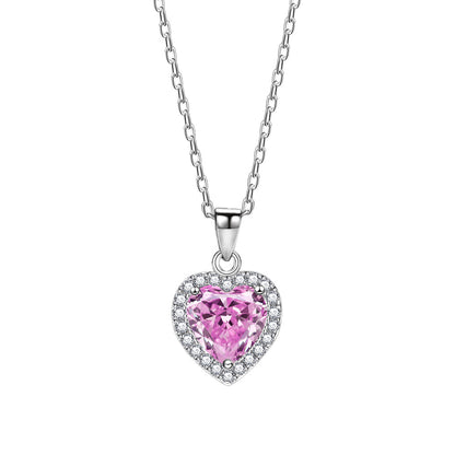 Heart Yellow/Pink CZ Love 925 Sterling Silver Necklace