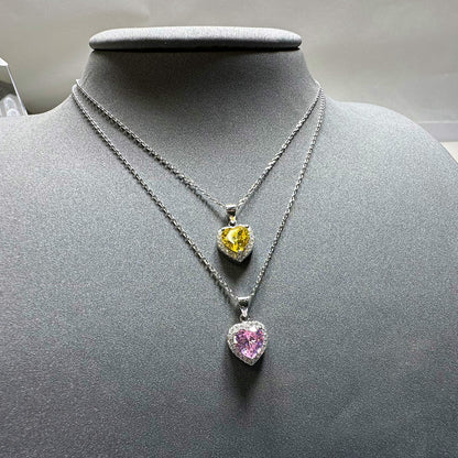 Heart Yellow/Pink CZ Love 925 Sterling Silver Necklace