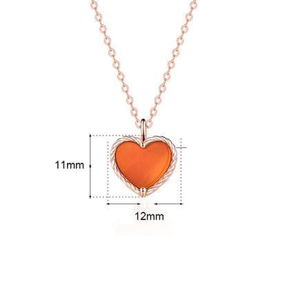 Promise Red Natural Agate Heart 925 Sterling Silver Necklace