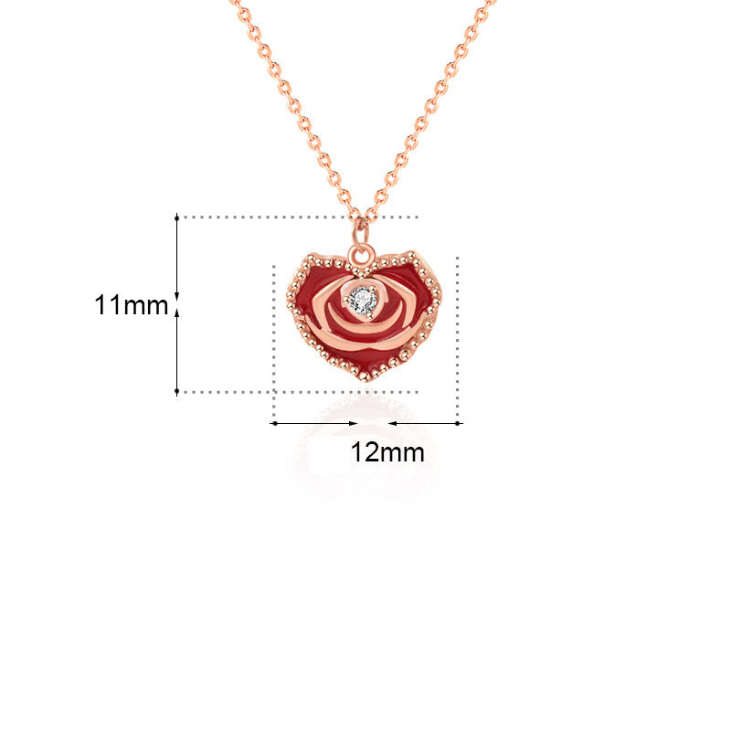 Beautiful Red Rose Flower Heart CZ 925 Sterling Silver Necklace