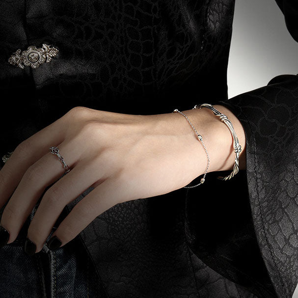 Simple Geometry Oval Beads 925 Sterling Silver Bracelet