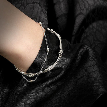 Simple Geometry Oval Beads 925 Sterling Silver Bracelet