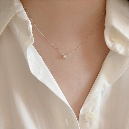 Simple Four Claws Round CZ 925 Sterling Silver Necklace