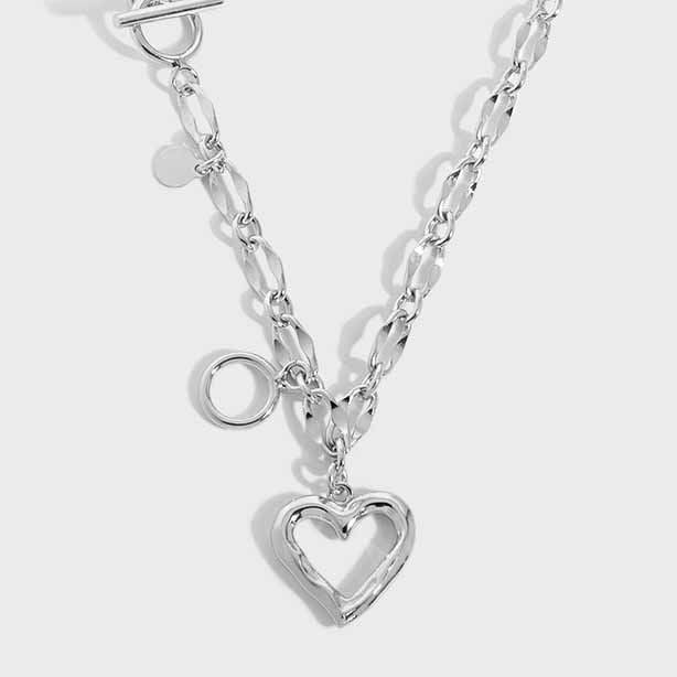 Women Hollow Heart OT Chain 925 Sterling Silver Necklace