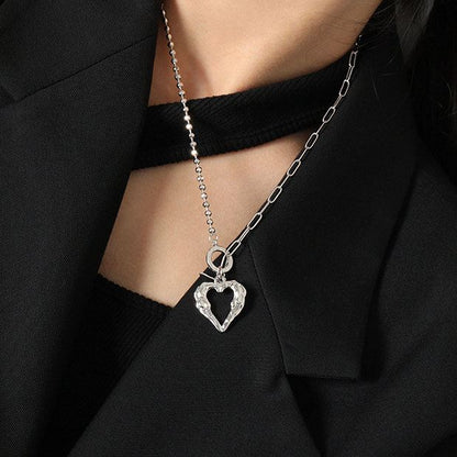 Heart OT Irregular Chain 925 Sterling Silver Necklace