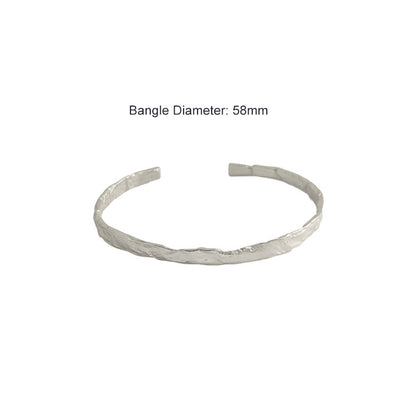 Simple Concave Convex Round 925 Sterling Silver Open Bangle