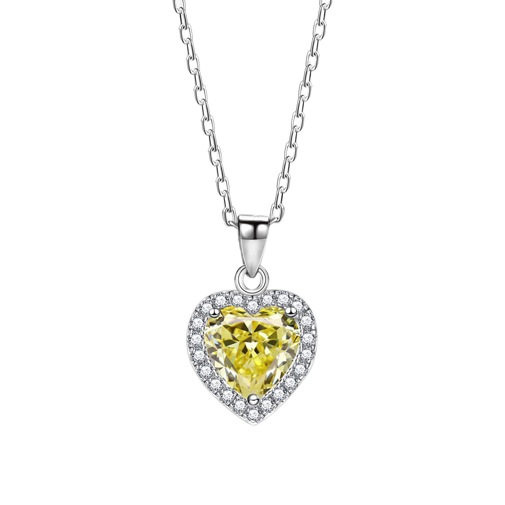 Heart Yellow/Pink CZ Love 925 Sterling Silver Necklace