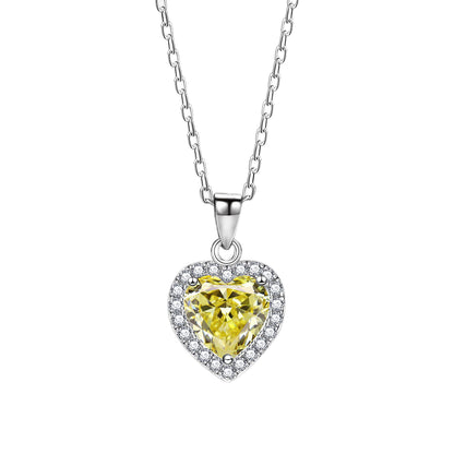 Heart Yellow/Pink CZ Love 925 Sterling Silver Necklace