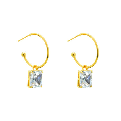 Simple Geometry CZ Rectangle 925 Sterling Silver Hoop Earrings