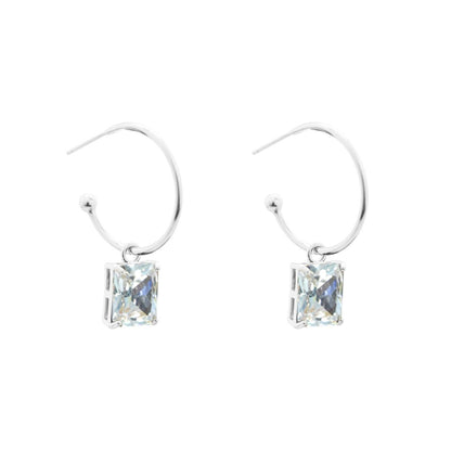 Simple Geometry CZ Rectangle 925 Sterling Silver Hoop Earrings