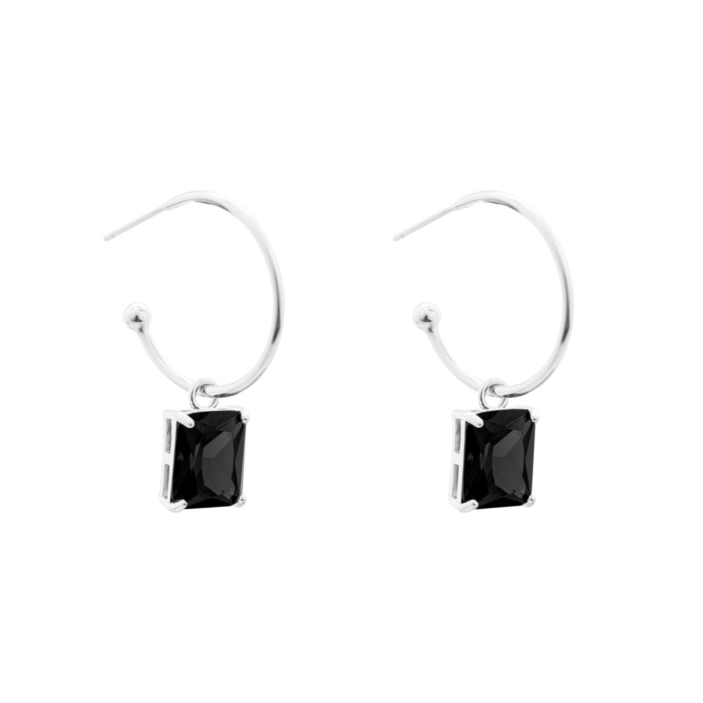 Simple Geometry CZ Rectangle 925 Sterling Silver Hoop Earrings