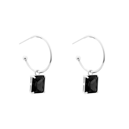 Simple Geometry CZ Rectangle 925 Sterling Silver Hoop Earrings