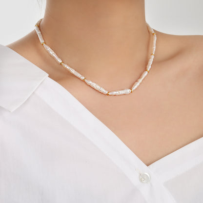 Elegant Natural Long Stick Pearls 925 Sterling Silver Necklace