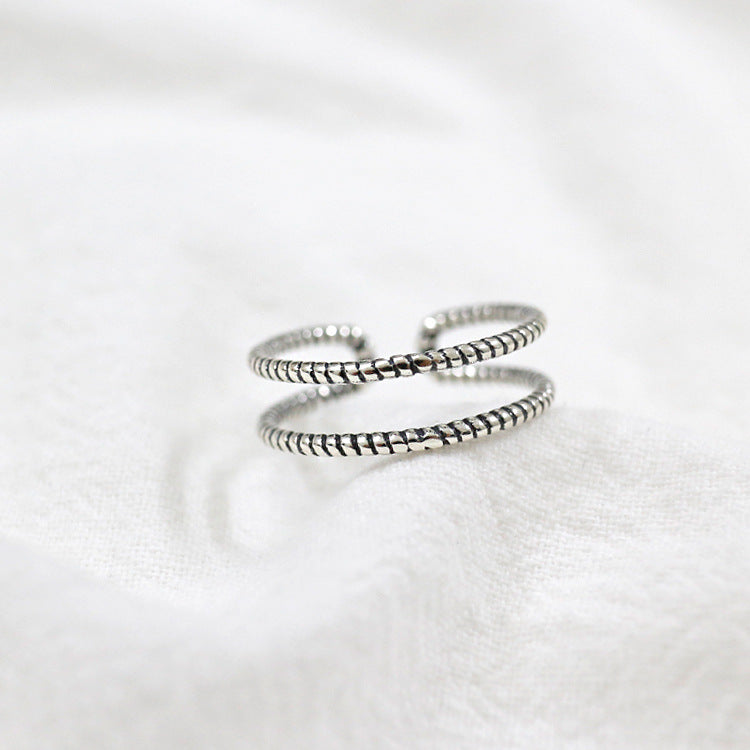 Vintage Double Layers Twisted 925 Sterling Silver Adjustable Ring