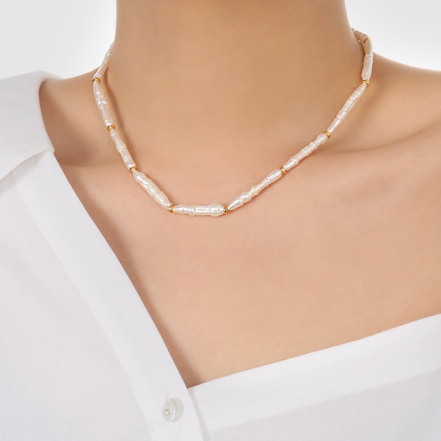 Elegant Natural Long Stick Pearls 925 Sterling Silver Necklace