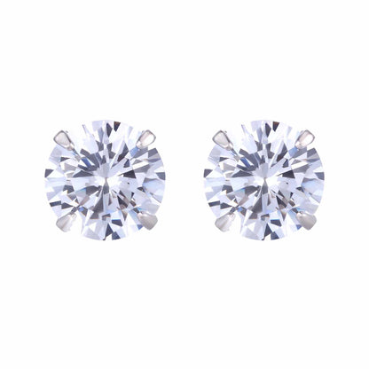 Simple CZ White 925 Sterling Silver Round Studs Earrings