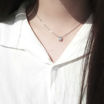 Simple Four Claw Round CZ 925 Sterling Silver Necklace