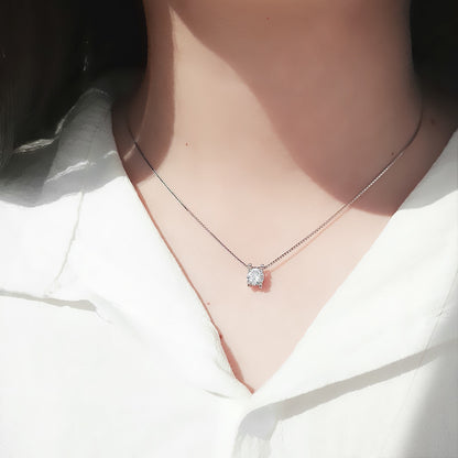 Simple Four Claw Round CZ 925 Sterling Silver Necklace