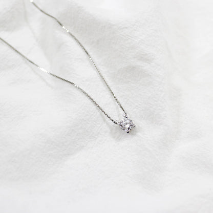 Simple Four Claw Round CZ 925 Sterling Silver Necklace