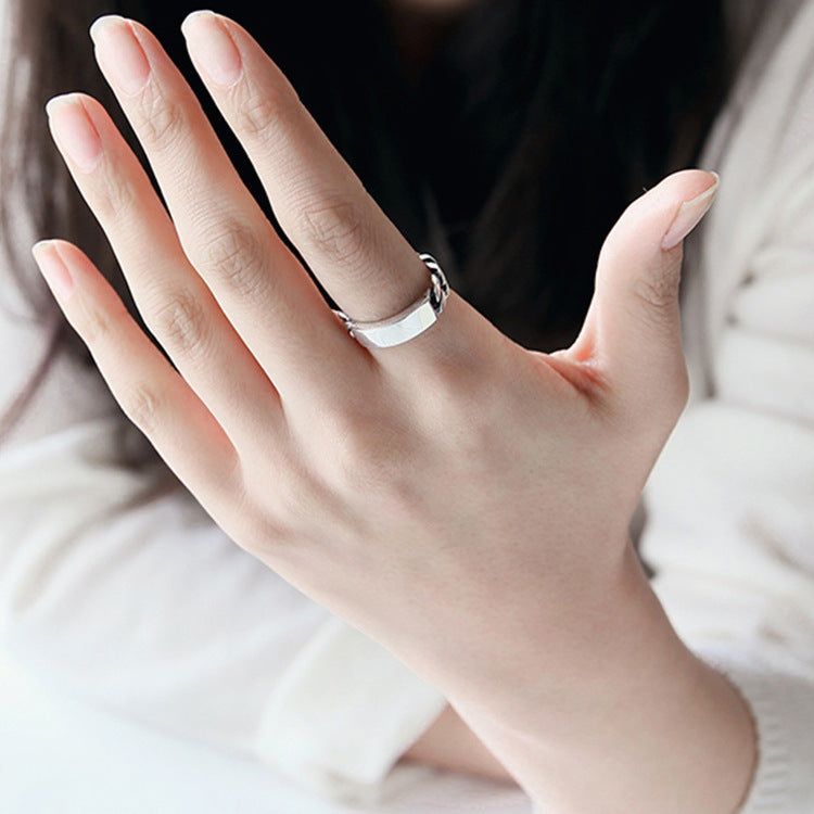 Geometry Rectanglle Curb Chain 925 Sterling Silver Adjustable Ring