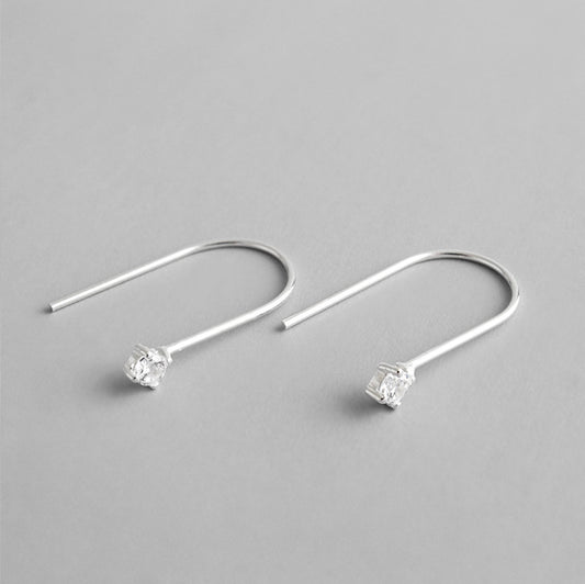 Simple U Shape CZ 925 Sterling Silver Dangling Earrings