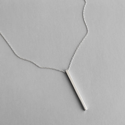 Simple Geometry Square Bar 925 Sterling Silver Necklace
