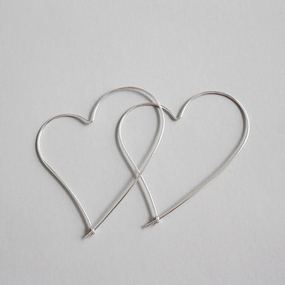 Simple Hollow Big Heart 925 Sterling Silver Hoop Earrings