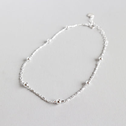 Simple Tube Ball Chain 925 Sterling Silver Anklet