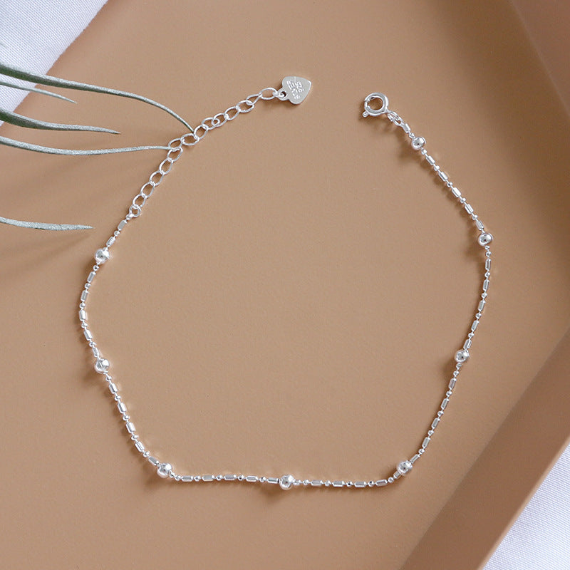 Simple Tube Ball Chain 925 Sterling Silver Anklet