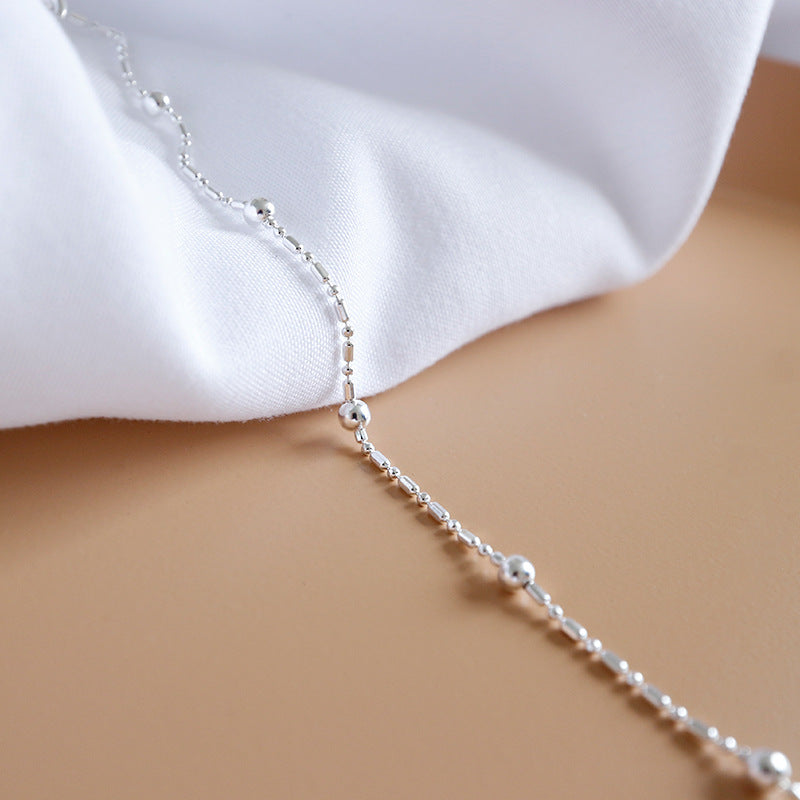 Simple Tube Ball Chain 925 Sterling Silver Anklet