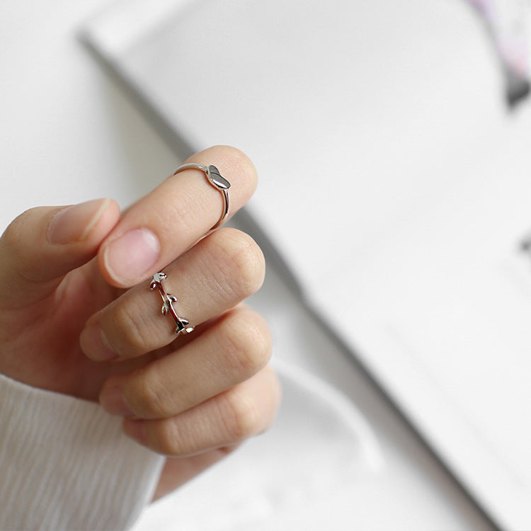 Simple Heart Leaves Twisted 925 Sterling Silver Adjustable Joint Ring