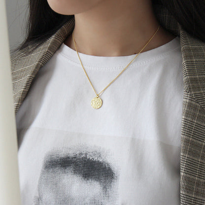 Simple Geometry Frosting Round Tag 925 Sterling Silver Necklace
