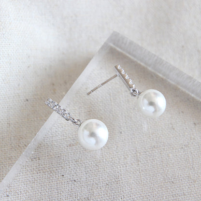 Elegant Round Shell Pearl CZ 925 Sterling Silver Stud Earrings Bridal Jewelry