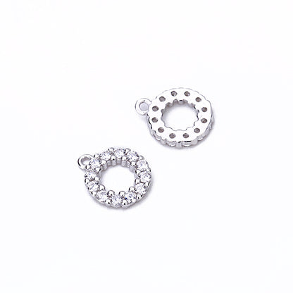 Fashion Round CZ DIY Earring Pendant 925 Sterling Silver Charm