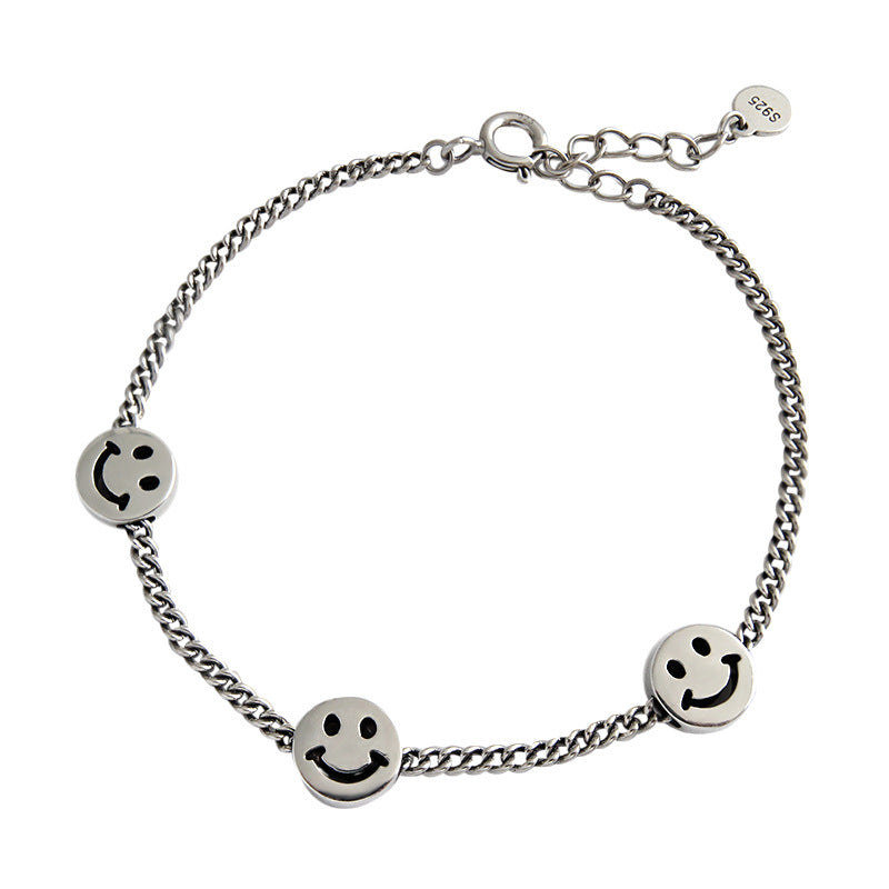 Students Three Smile Face Vintage 925 Sterling Silver Bracelet