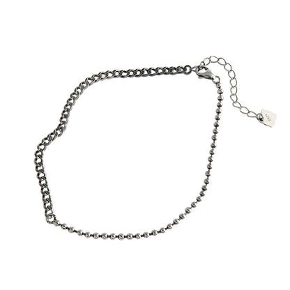 Vintage Beads Curb Chain 925 Sterling Silver Anklet