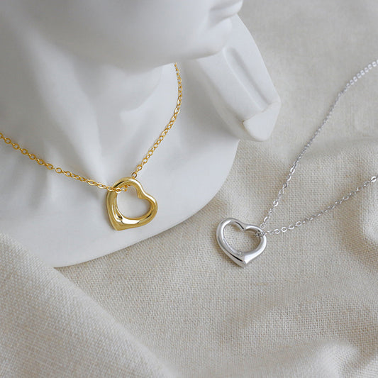 Simple Hollow Heart Gold 925 Sterling Silver Necklace