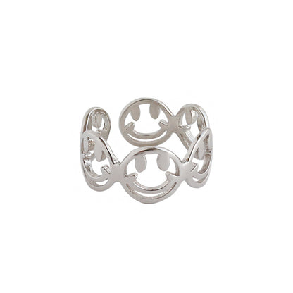 Hollow Smile Face 925 Sterling Silver Adjustable Ring