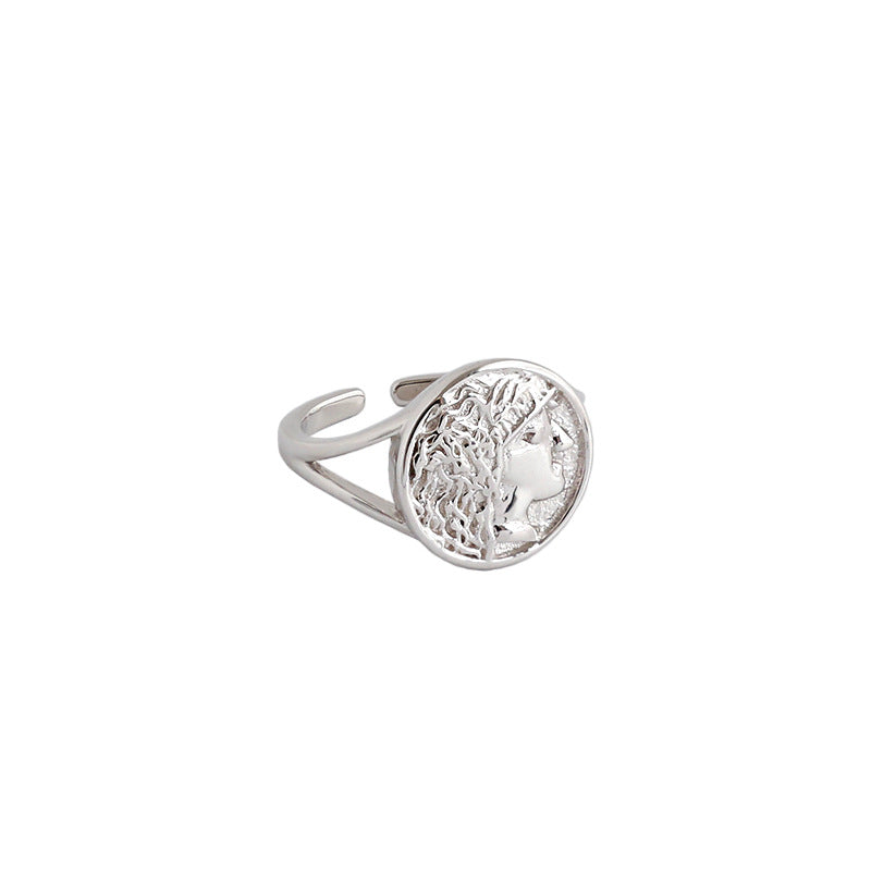 Portrait Coin Round 925 18k & Sterling Silver Adjustable Ring