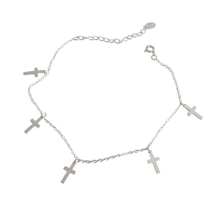 Women Mini Cross 925 Sterling Silver Anklet