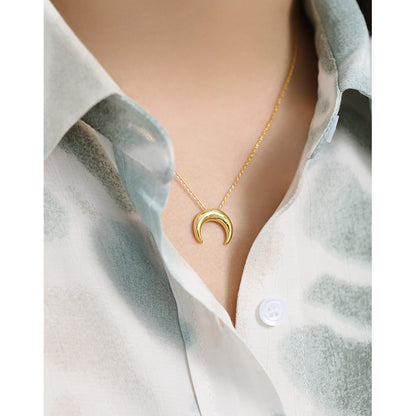 Women Crescent Moon 925 Sterling Silver Necklace