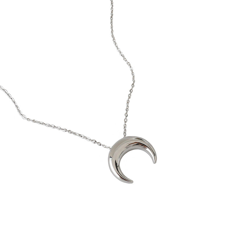 Women Crescent Moon 925 Sterling Silver Necklace