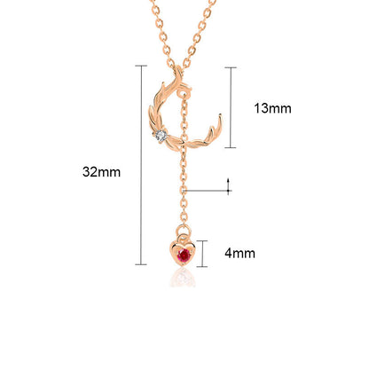 Cubic Zirconia C Shape Leaf Heart Tassel Rose Gold/925 Sterling Silver Necklace