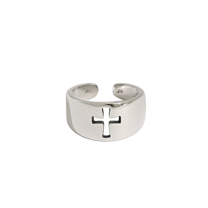 Vintage Cross Wide Tail 925 Sterling Silver Adjustable Ring