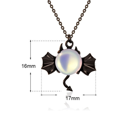 Holiday Natural Moonstone Black Bat 925 Sterling Silver Necklace