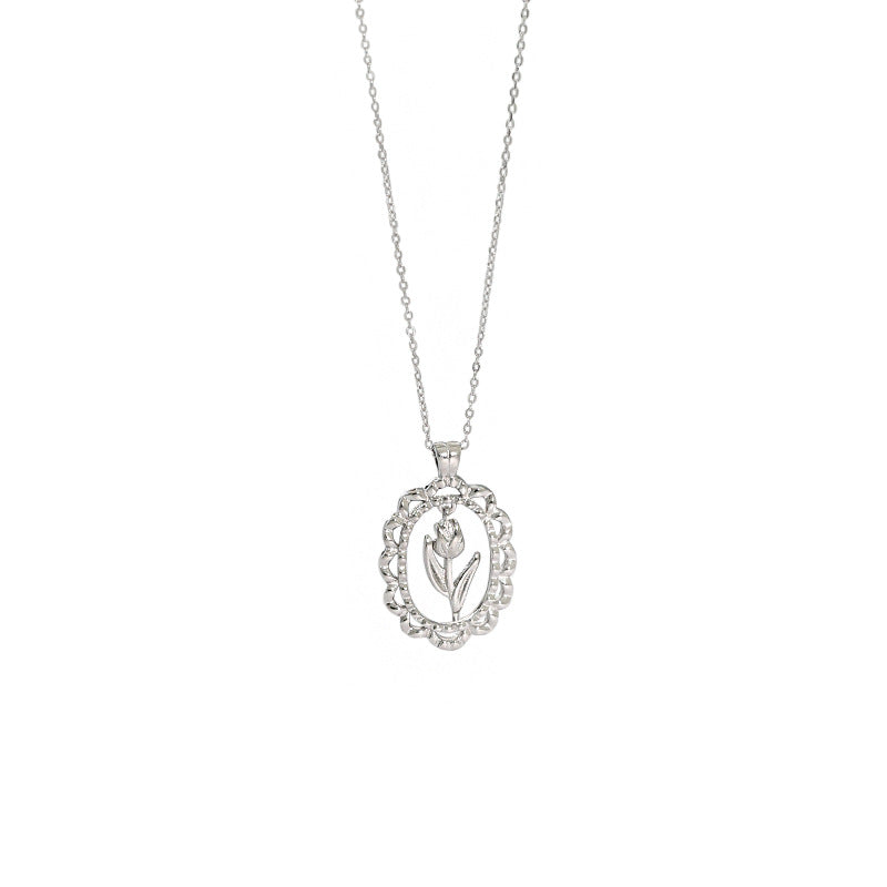 Women Tulips Flower 925 Sterling Silver Necklace