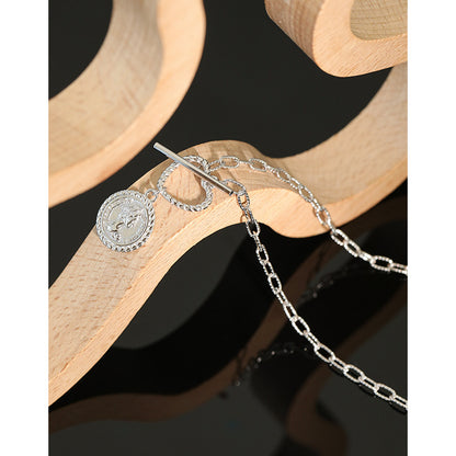 Women Portrait Coin OT 925 Sterling Silver Necklace